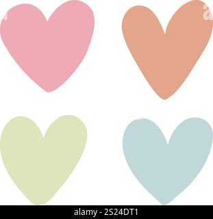 Herzformen in hellen und weichen, pastellfarbenen Regenbogenfarben, flaches Design mit einfachen Vektorobjekten für Stolz Monat, Romantik, Gleichheit, Feier Stock Vektor