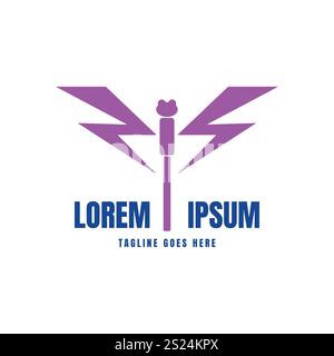 Einfache minimalistische Libelle mit Thunderbolt Light Blitz für Power Energy Logo Design Vektor Stock Vektor