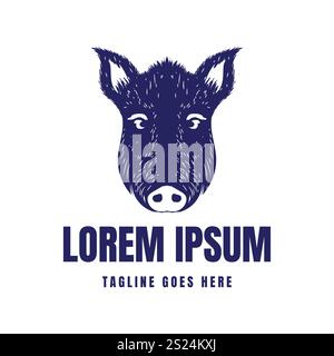 Vintage Hand gezeichnetes Schwein Warzenschwein Wildschwein Kopf Gesicht für Haustierfarm oder Jagd Logo Design Vektor Stock Vektor