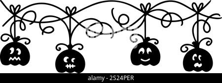 Vector Halloween-Borte mit schwarzen Kürbissen, ideal um Einladungen einen mystischen Touch zu verleihen Stock Vektor
