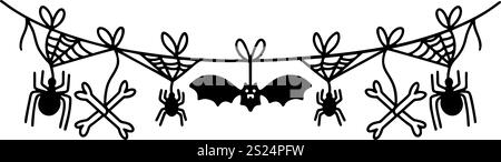 Gruselige Halloween-Borte mit Fledermaus und Spinnen, Vektorformat, perfekt für Partyeinladungen oder festliche Designs Stock Vektor