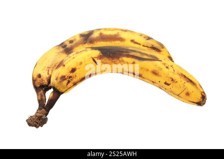 Verrottete Banane auf weißem Hintergrund. Draufsicht Stockfoto