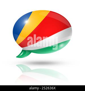 drei dimensionale Seychellen Flagge in einer Rede Blase isoliert auf weiss mit Beschneidungspfad Stockfoto