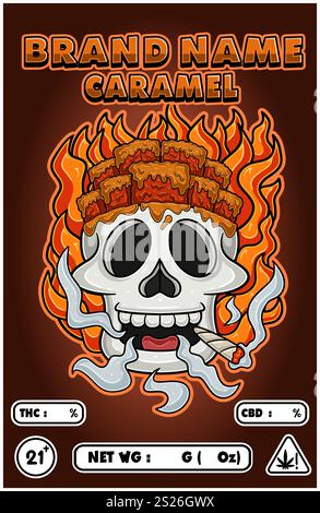 Caramel über Schädelkopf Rauchen und brennendes Feuer Hintergründe. Für Die Abdeckung Der Produktverpackung. Vektorabbildungen Stock Vektor