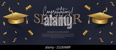 Vorlage Für Einladungskarten Der Seniorenklasse 2025. Herzlichen Glückwunsch zum Abschluss 2025 mit Academic Cap. Senior herzlichen Glückwunsch zur Abschlussfeier Stock Vektor
