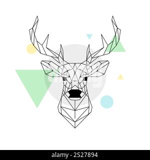 Geometrischer Hirschkopf zur Illustration abstrakter Formen. Minimalistisches polygonales Hirschdesign Hintergrund für Tierwelt. Stock Vektor