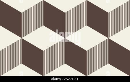 Geometrischer nahtloser Vektorhintergrund mit 3D-Effekt. Das optische Täuschungsmuster. Textiltapete. Vektorabbildung Stock Vektor