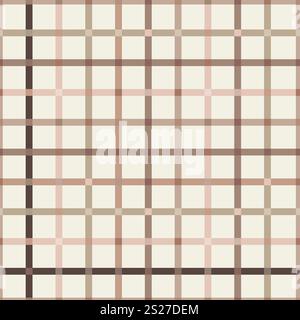 Tattersall Plaid in Kaffeetönen auf cremebeigem nahtlosem Vektormuster. Sammelalbum für Textilverpackungen. Vektorabbildung Stock Vektor