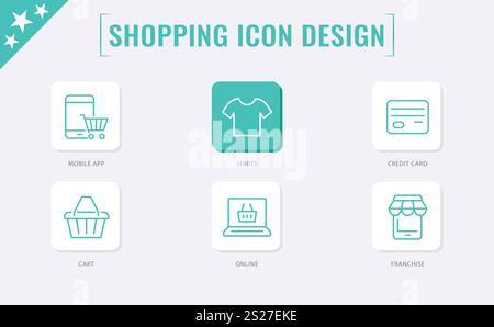 Satz von Symbolen für Warenkorb, Warenkorb, Einkaufstasche. Lineare Symbolsammlung. Bearbeitbare Kontur. Vektorabbildung Stock Vektor