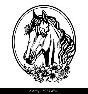 Pferdekopf mit Blumen-Vektor-Illustration Stock Vektor