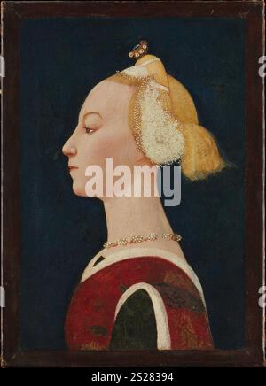 Titel: Porträt einer Frau Künstlerin: Meister des Castello Geburtsjahres: Wahrscheinlich 1450er Jahre Medium: Tempera und Gold auf Leinwand, aus Holz übertragen Maße: 15 3/4 x 10 3/4 cm. (40 x 27,3 cm) Ort: Das Metropolitan Museum of Art Stockfoto