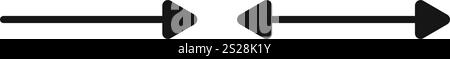 Pfeil- und Doppelpfeilsymbole. Sieh mal hier und zwei Seiten-Symbole. Zeiger-, Richtungs- oder Positionierungszeichen, Umkehr- oder Breitenzeichen auf weißem Hintergrund isoliert. Vektorgrafik. Stock Vektor