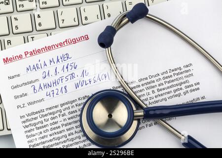 Ein Lebenswille auf Deutsch. Anweisungen für den Arzt oder das Krankenhaus im Falle einer tödlichen Erkrankung. Österreich Stockfoto