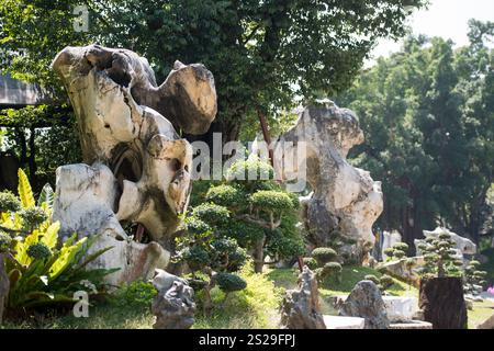 Eine steinerne Skulptur an der Millionen Jahre Stein Garten in der Nähe der Stadt Pattaya in der Provinz Chonburi in Thailand. Thailand, Pattaya, November 2018 Stockfoto