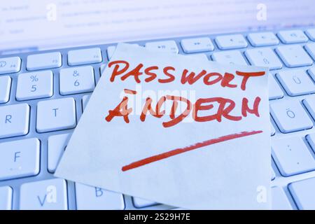 Hinweis auf der Tastatur eines Computers zur Erinnerung: Passwort ändern Österreich Stockfoto