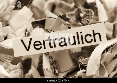 Papierschredder mit dem Stichwort vertraulich, symbolisches Foto für Datenvernichtung und Vertraulichkeit Österreich Stockfoto