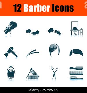 Friseur Icon Set. Schatten Reflexion Design. Vector Illustration. Stockfoto