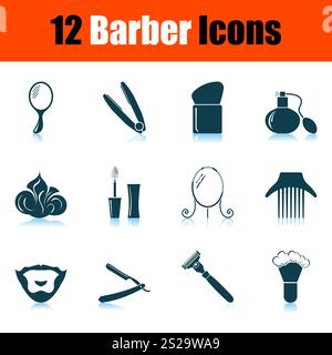 Friseur Icon Set. Schatten Reflexion Design. Vector Illustration. Stockfoto