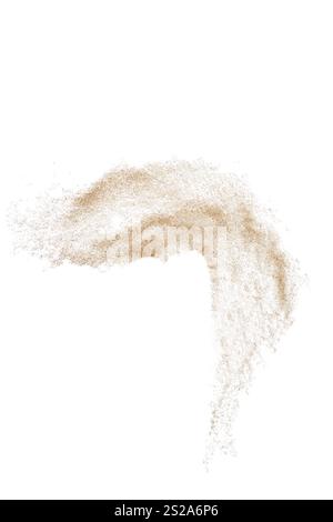 Wirbel von Strandsand auf weißem Hintergrund. Draufsicht Stockfoto