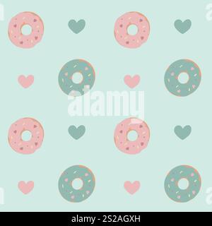 Nahtloses Muster mit Donuts und Herzen Stockfoto