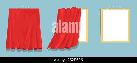 Leere Leinwand mit roten Vorhängen aus Seide aus Satin Stock Vektor