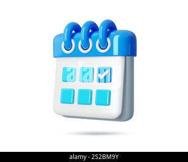 3D-Kalendersymbol, Ereignisplaner mit Häkchen rendern. Isolierte Vektorerinnerung für Besprechungen und Termine, Fälligkeitsdaten, Urlaubsplanung und Planungsprozesse, die organisatorische Grafiken erfordern Stock Vektor