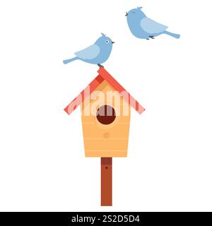 Vogelhaus aus Holz mit Vögeln Stock Vektor