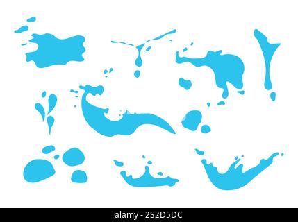 Blaue Wasserspritzer mit Tropfen-Silhouette. Meereswellen. Symbolgruppe für Splash-Vektor Stock Vektor
