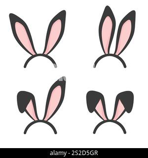 Hasen Ohren Stirnband Schwarze Hase oster Maskensammlung. Vektorsymbol. Isoliert auf weißem Hintergrund Stock Vektor