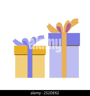 Bunte Geschenkboxen mit Bändern: Minimalistisches festliches Design. Stock Vektor