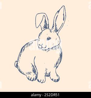 Hase mit grafischer Hase für Happy easter. Handgezeichnete Umrissskizze des Hasen. Die Bleistiftzeichnung des Kaninchens. Stock Vektor