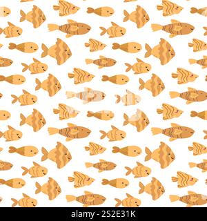 Nahtloses Muster von niedlichen Zeichentrickfischen in verschiedenen Brauntönen. Stock Vektor