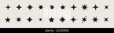 Leuchtende Partikel Blenden Silhouetten, Sparkles Flares Symbole y2k, Vektorillustration Stock Vektor