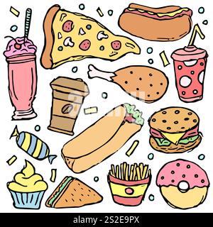 Fast Food-Symbole. Fast Food Hintergrund Stockfoto