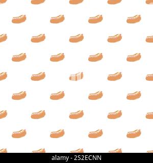 Nahtloses Hot-Dog-Muster. Fast Food Hintergrund. Gezeichnetes Lebensmittelmuster Stockfoto