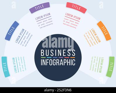 Business Infografik Design 6 Schritte, Objekte, Elemente oder Optionen Infografikvorlage für Geschäftsinformationen Stock Vektor