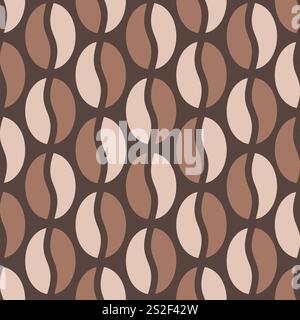 Nahtloses Vektormuster mit Kaffeebohnenreihen in maskulinen neutralen erdbraunen und beigen Farben. Vektorabbildung Stock Vektor