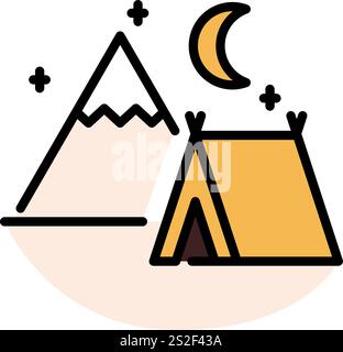 Campingzelt-Symbol. Camp in den Bergen in der Nacht Umriss Vektorzeichen. Piktogramm für lineare Fahrbewegung. Symbol, Logo-Abbildung. Bearbeitbare Kontur Stock Vektor