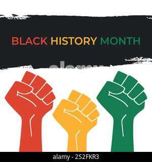 Black History Month feiern. Afroamerikanische Geschichte. Rot, gelb und grün lackierte Fäuste angehoben. Vektorabbildung Stock Vektor
