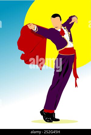 Junger Mann tanzt Flamenco. Vektorgrafik 3D Stock Vektor