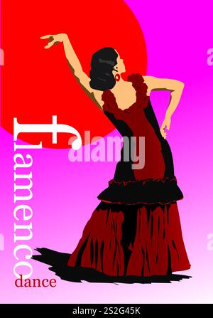 Schöne junge Frau, die Flamenco tanzt. Vektor-3d-Illustration Stock Vektor