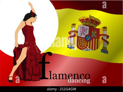 Schöne junge Frau, die Flamenco tanzt. Vektor-3d-Illustration Stock Vektor