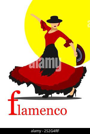 Schöne junge Frau, die Flamenco tanzt. Vektor-3d-Illustration Stock Vektor