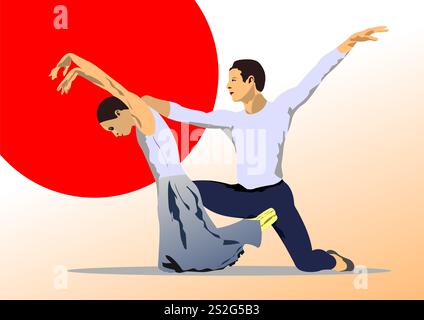 Paar Balletttänzer farbige 3D-Illustration. Vektor Stock Vektor