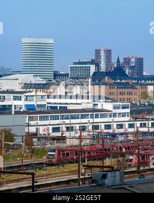 Kopenhagen, Dänemark - SAS Royal Hotel (jetzt Radisson Collection Royal Hotel) by Arne Jacobsen, Blick über die Stadt Stockfoto