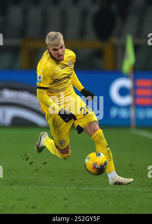 Turin, Italien. Januar 2025. Mihai Mihaila von Parma Calcio während des Spiels der Serie A im Stadio Grande Torino, Turin. Der Bildnachweis sollte lauten: Jonathan Moscrop/Sportimage Credit: Sportimage Ltd/Alamy Live News Stockfoto