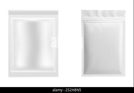 Gesichtsmaske Folie Verpackung Vektor Modell. Kosmetikprodukt-Beuteldesign, realistische Plastikpackung. Transparenter Reißverschluss Kollagenmaske Werbemittel Stock Vektor