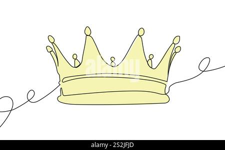 Durchgehende, einfache, abstrakte Linienzeichnung einer goldenen Krone in Silhouette auf weißem Hintergrund. Linear formatiert. Stock Vektor