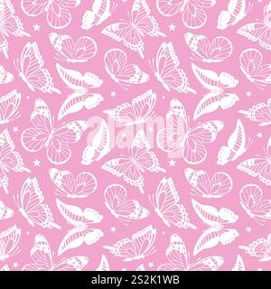 Eine skurrile Vektor-Illustration mit einem leuchtenden rosa Schmetterlingsmuster, die zarte Flügel mit komplizierten Designs zeigt. Perfekt für Additive Stock Vektor