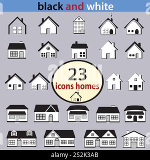 Vektorsatz von schwarz-weißen Häusern. EPS 10 Stock Vektor